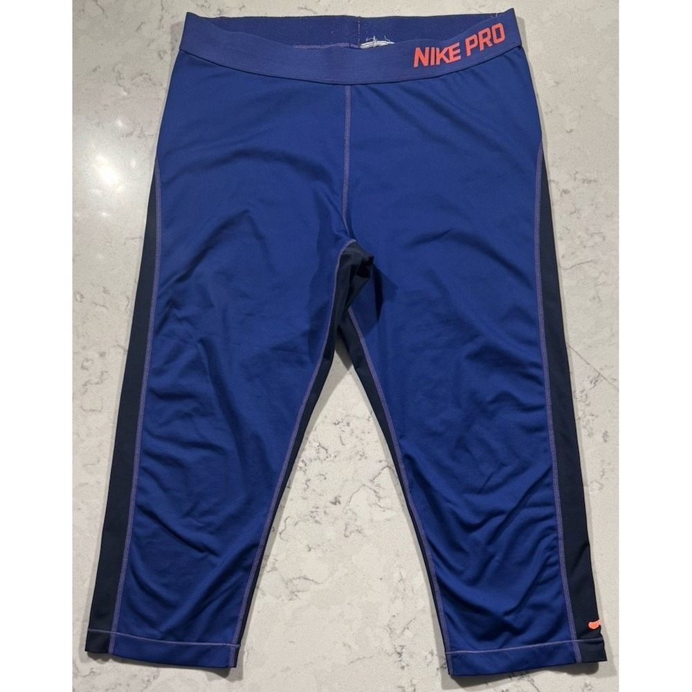 Nike Pro Boys XL 3/4 Compression Tights Blue Athletic Leggings Youth 7445-1/5